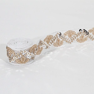 Stock Chic Embroidery Maple Leaf Design Sequin Beaded Tulle Lace Trim