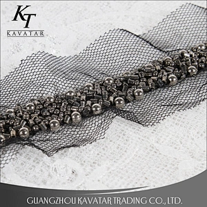 High quality kavatar Beaded Trim Mesh Decoration Lace Trim For Apparel