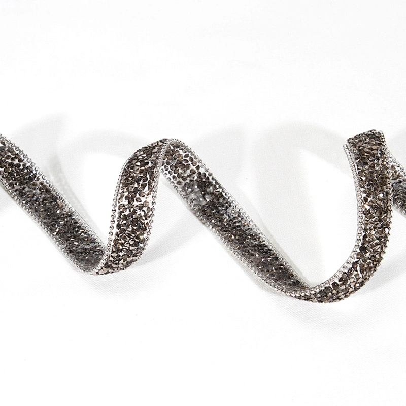 Rhinestone beaded hot fix trim with Copper bead chain border Custom