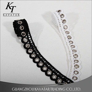 Special eyelet trim, made of eyelet and alloy/used for garment decoration