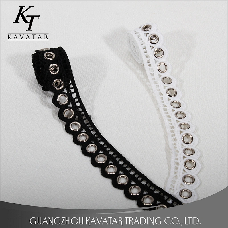 Special eyelet trim, made of eyelet and alloy/used for garment decoration