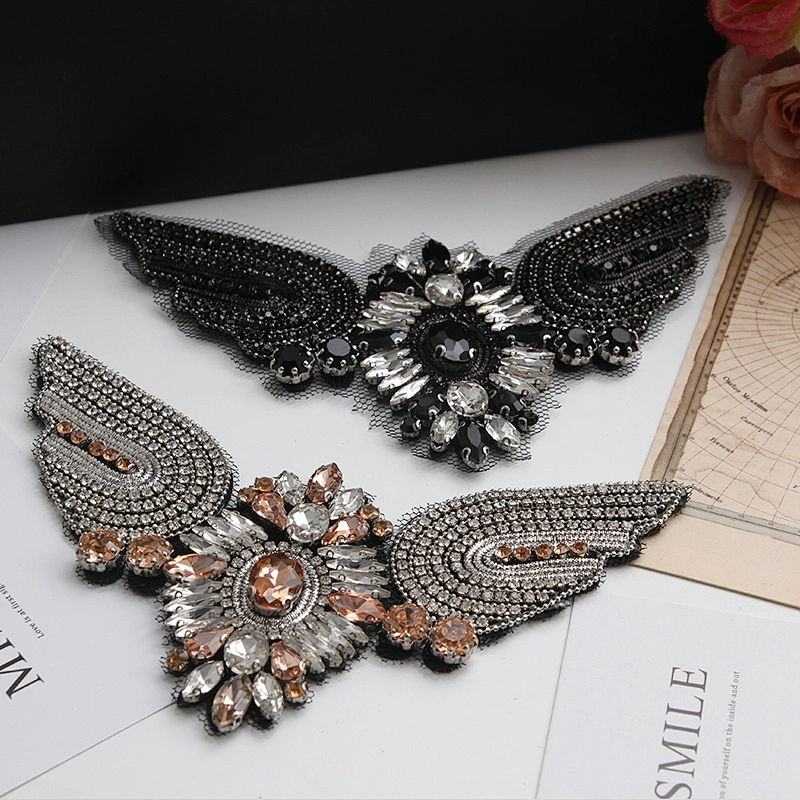 Vintage Bird with rhinestone on top, handmade beads applique patch fashion Sew on patch patches for clothing