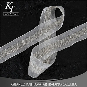 Handmade Beaded Sewing Lace Trims Mesh Ribbon For Wedding Dress Decoration