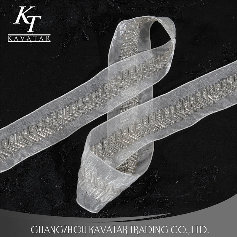 Handmade Beaded Sewing Lace Trims Mesh Ribbon For Wedding Dress Decoration