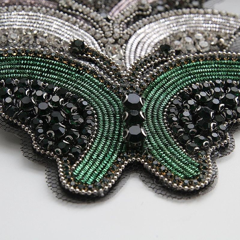 New item butterfly and insect pearl plastic beaded applique hotfix rhinestone patches for garment