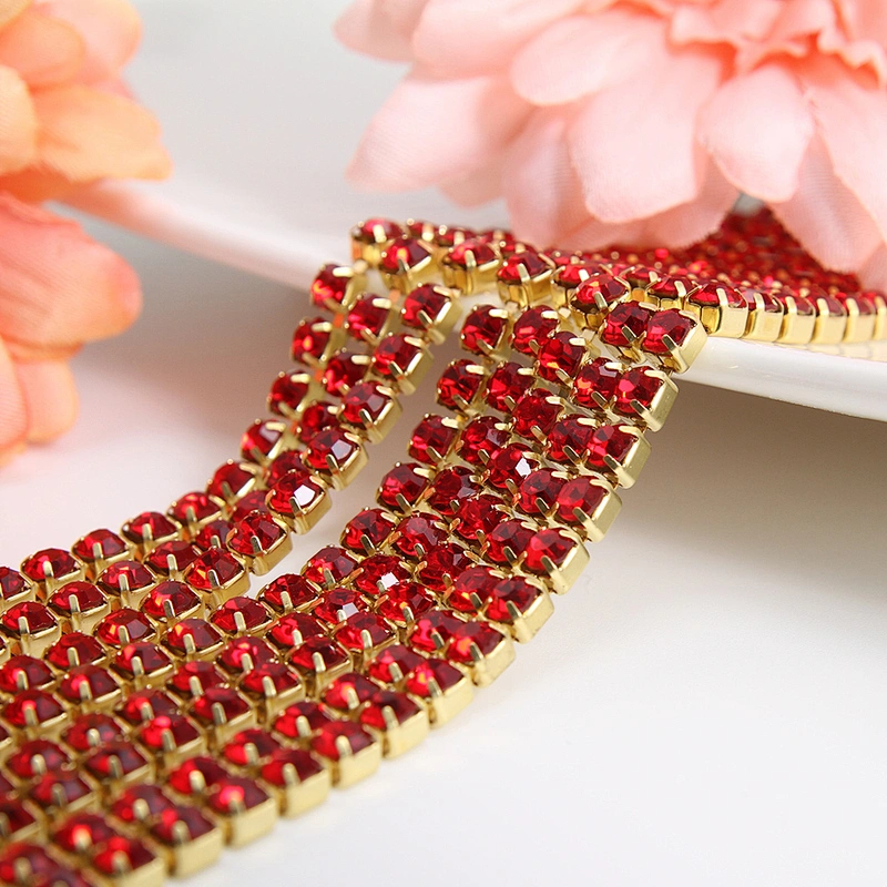 Kavatar Wholesale 16# 3.3mm width Necklace Rhinestone Chain Multi-color customization Rhinestone Chain Trim