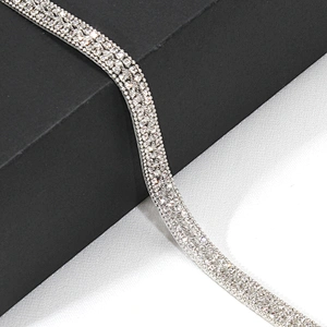 Decorative 1cm Accessories Beads Edged Hot Fix Rhinestone Trim for Garments