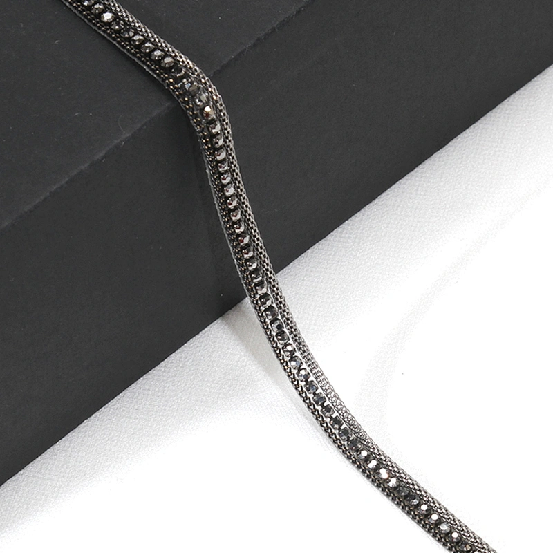 Copper Chain Bordered Hotfix Transfer Rhinestone Ribbon Trim