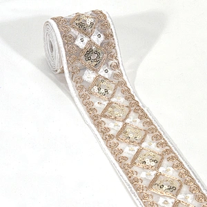 Handmade Embroidered Sequin Decoration Voile Edge Lace Ribbon for Dress Garments Accessories
