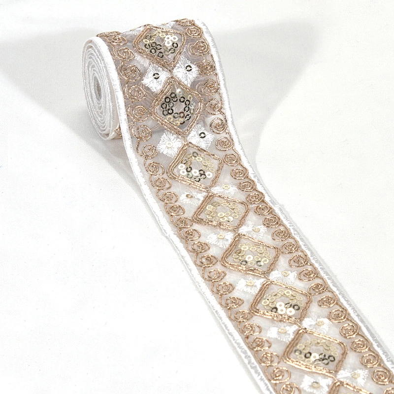 Handmade Embroidered Sequin Decoration Voile Edge Lace Ribbon for Dress Garments Accessories