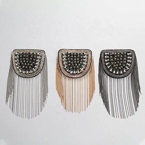 Rhinestones Beaded Crystal Motifs Chain Fringe Patches for Clothing Shoulder Badge Sew on garment material bead patch