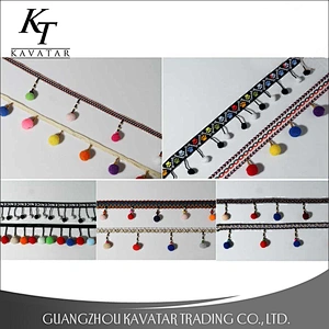 Wholesale mixed-color pom pom tassel different types of pompom trim for embroidered lace trim