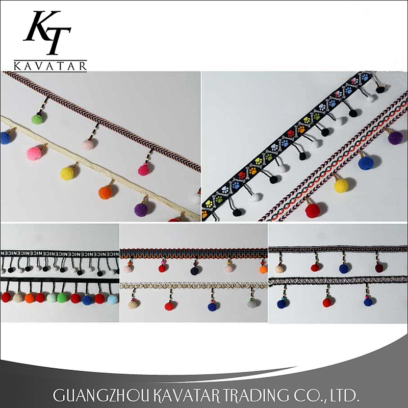 Wholesale mixed-color pom pom tassel different types of pompom trim for embroidered lace trim