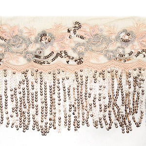 Custom Decorative Floral Sequin Embroidery Beaded Fringe Lace Border