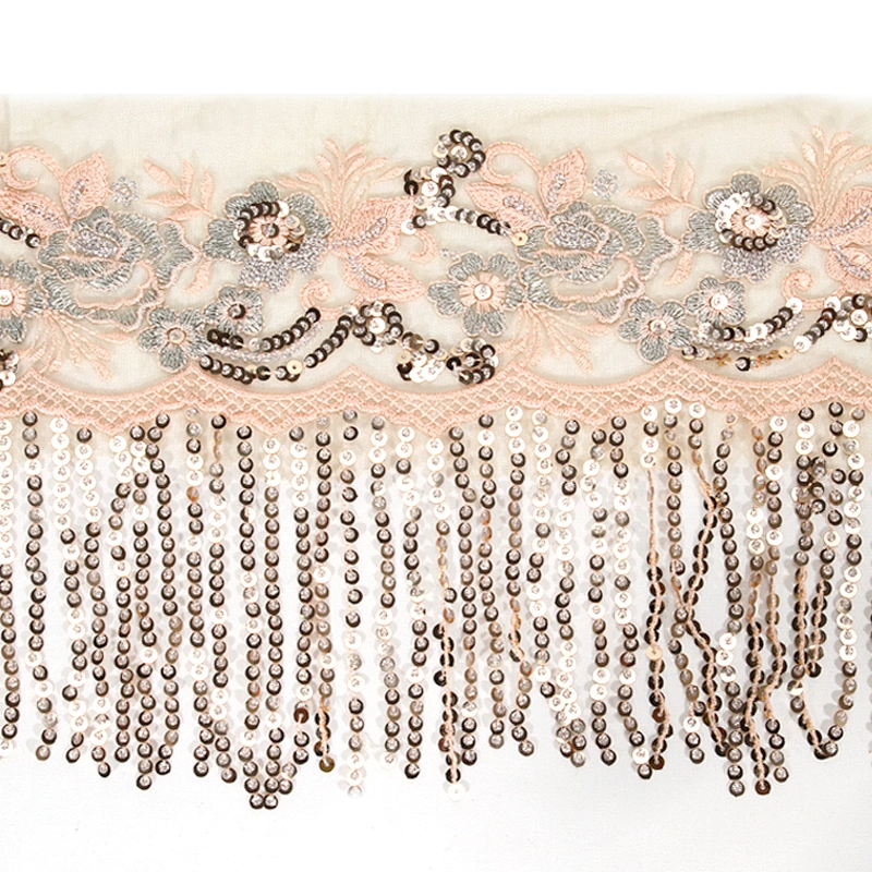 Custom Decorative Floral Sequin Embroidery Beaded Fringe Lace Border