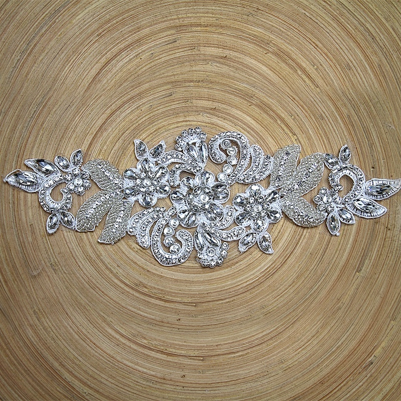 Christmas Cherry Flower Decorative Sew on Rhinestone Beaded Patches Wholesale patches for clothing