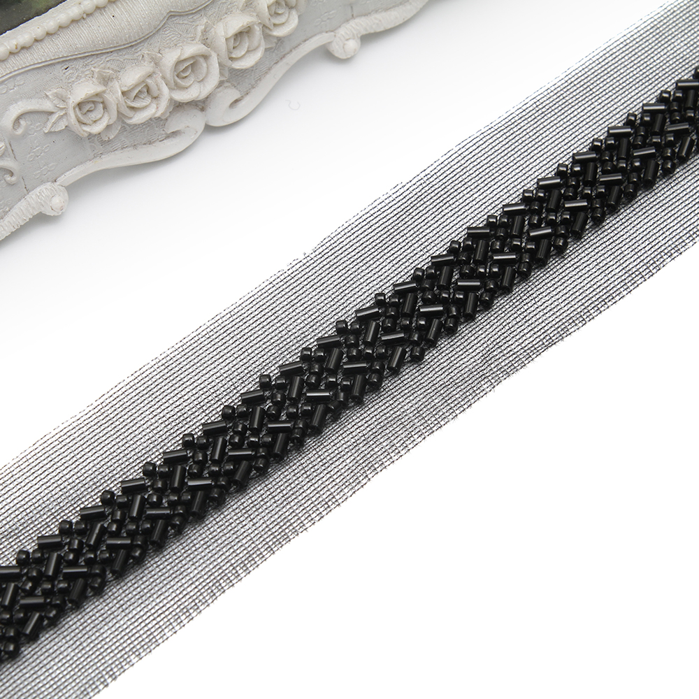wholesale Embroidery beaded lace trim 3.9 cm Mesh fabric lace trims beautiful Accessories for dress 3D wedding Designer