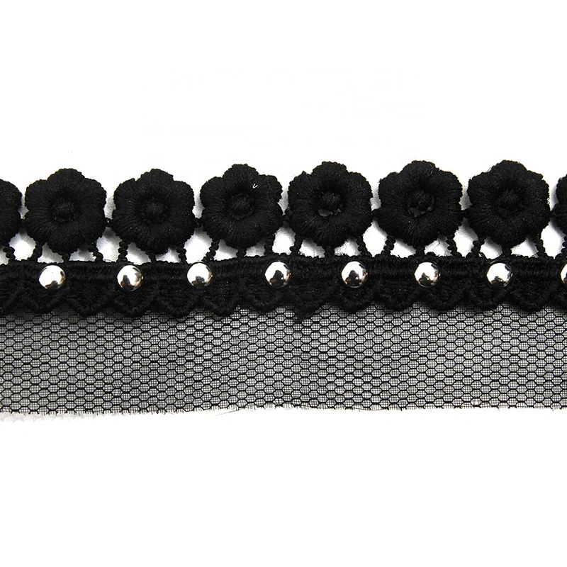 Wholesale 3.3cm Size Studs trim ribbon diy handmade costume dress sewing bead lace trim Design Rivets Trims