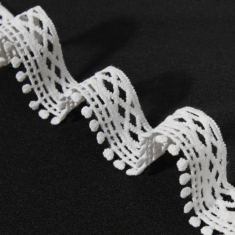 Designs Embroidered Water Soluble Pompom Lace Trim for Garments