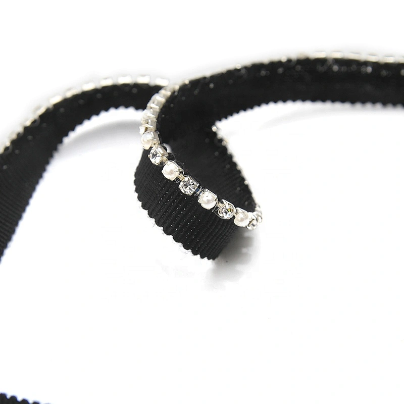 Wholesale Chain lace trim Rhinestone 1.1 cm Sew-On  elastic lace trim Woven tape pearl lace Accessories trimmings for dresses