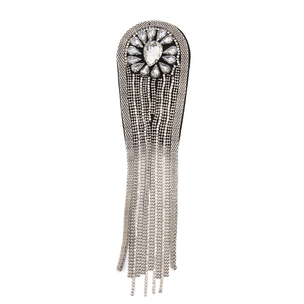 wholesale  designer badges cloth stickers Sew on for clothing accessories decoration 3D patch  rhinestone Metal Chain Tassel