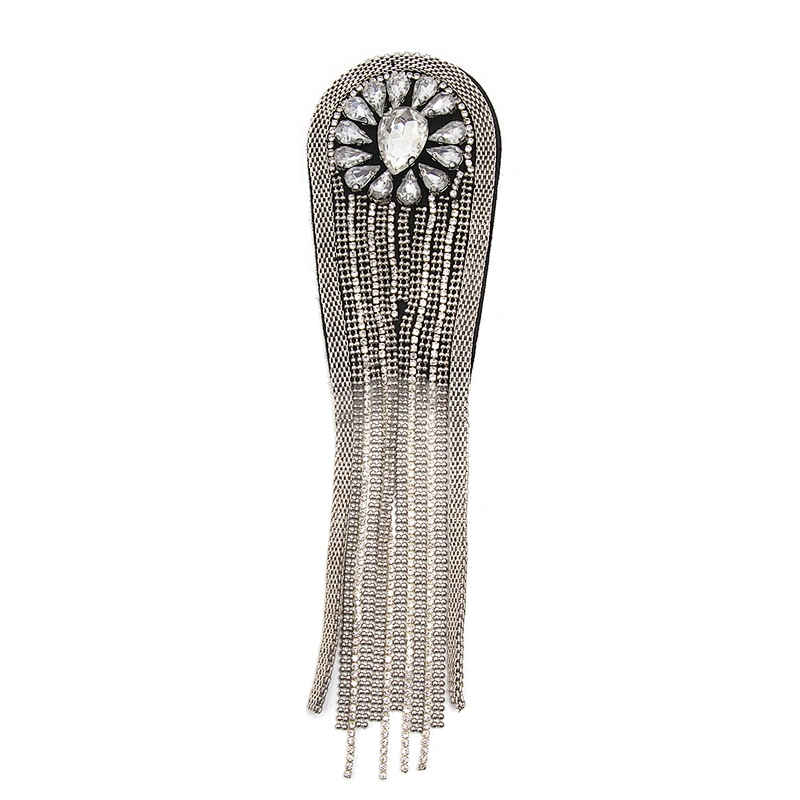 wholesale  designer badges cloth stickers Sew on for clothing accessories decoration 3D patch  rhinestone Metal Chain Tassel