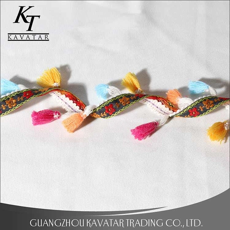 Kavatar New Style Fancy Colorful Curtain Tassel pompom Trim