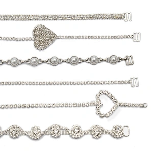 Wholesale Women Evening Party Dress Camisole  Plated tassel fringe alloy Rhinestone Chain Trim Bra Crystal Shoulder Strap