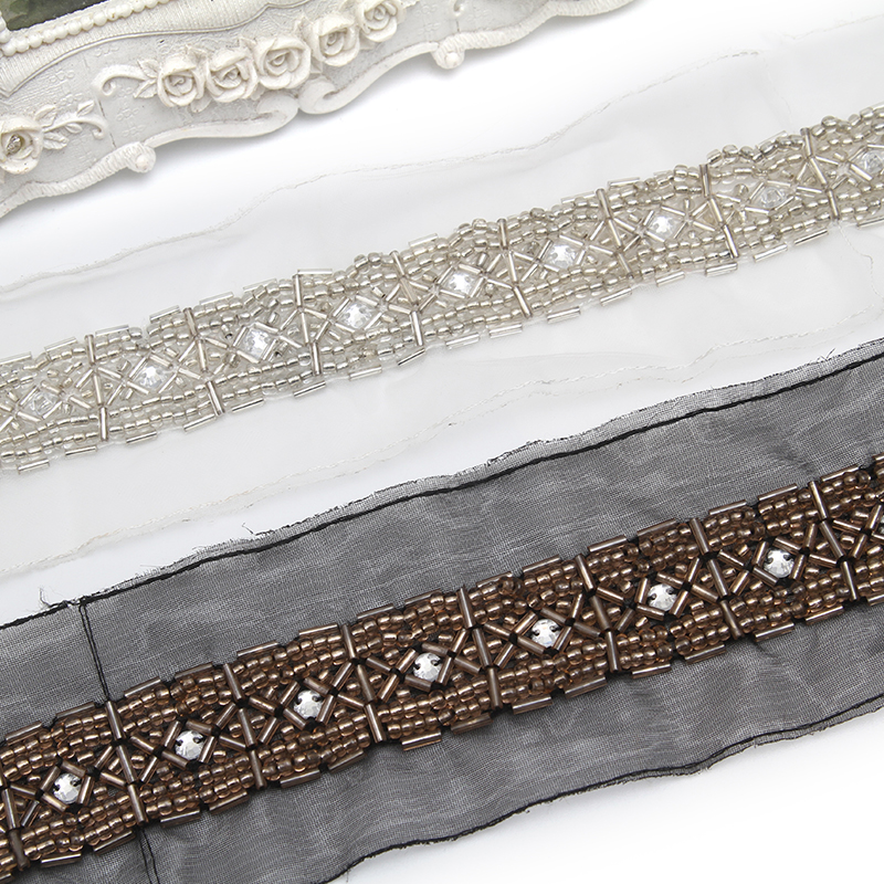 kavatar  wholesale new Handmade Bead lace Embroidered Tulle Trim wedding with Accessories Beads Rhinestones