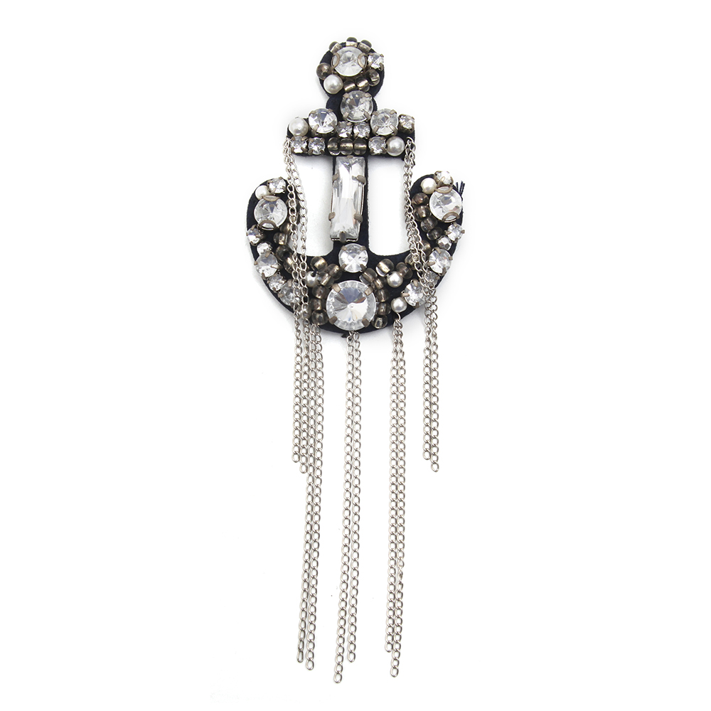 wholesale  designer badges cloth stickers Sew on for clothing accessories decoration 3D patch  rhinestone Metal Chain Tassel
