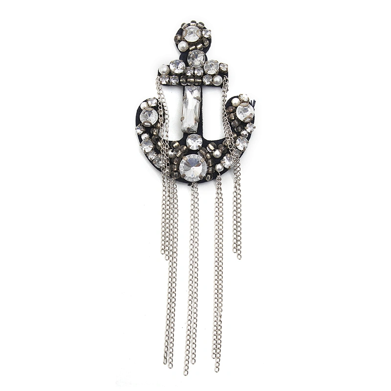wholesale  designer badges cloth stickers Sew on for clothing accessories decoration 3D patch  rhinestone Metal Chain Tassel