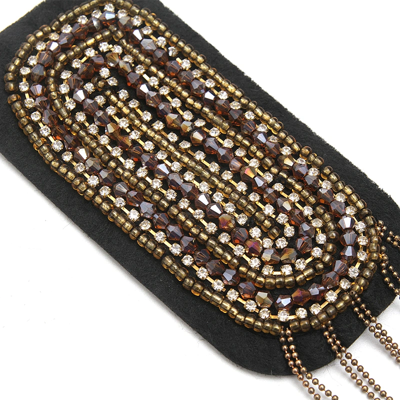wholesale  designer badges cloth stickers Sew on for clothing accessories decoration 3D patch  rhinestone Metal Chain Tassel