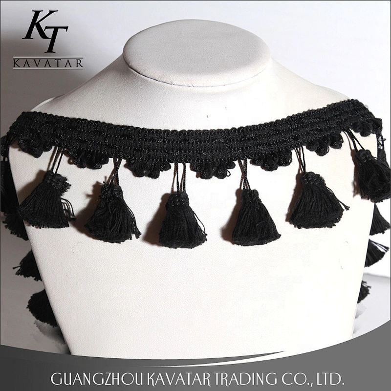 Kavatar Fashion Easy To Match Black Tassel Fringe For Garment Accessories