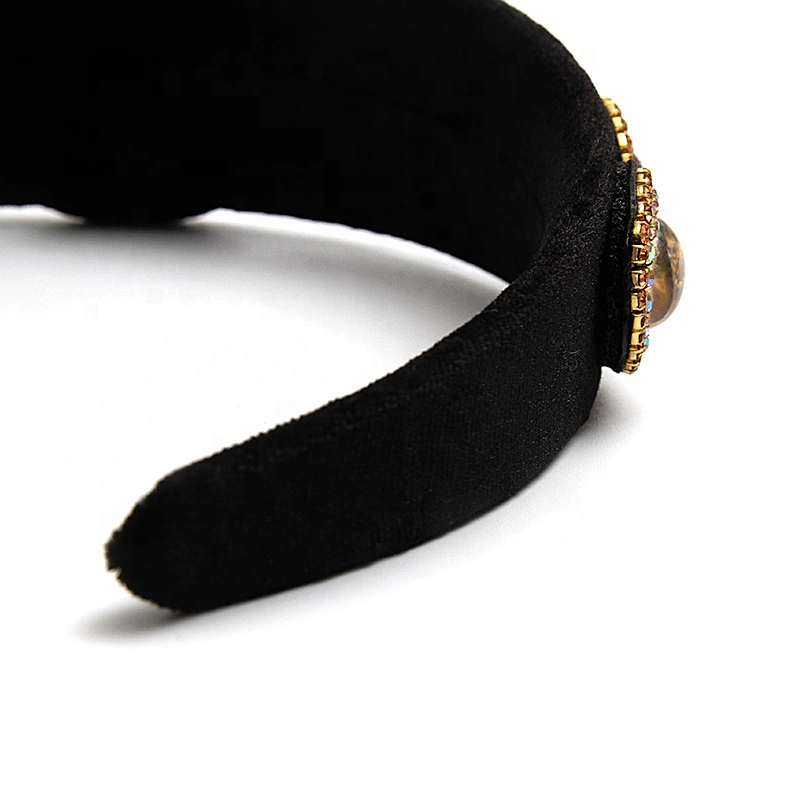 Luxury Velour Decorated bling headbands women Headbands hairband Big hair band Rhinestone  baroque headbands with buttons