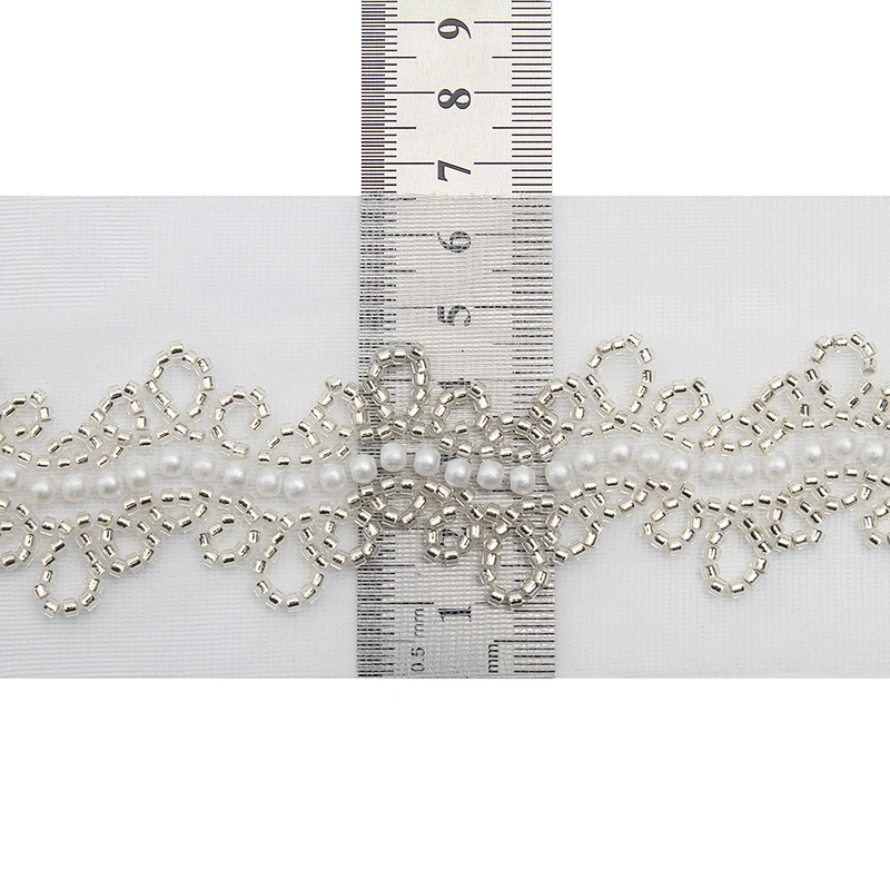 Wholesale Embroidery beaded lace trim 6.5 cm Mesh fabric lace trims beautiful White Accessories for dress 3D wedding Designer