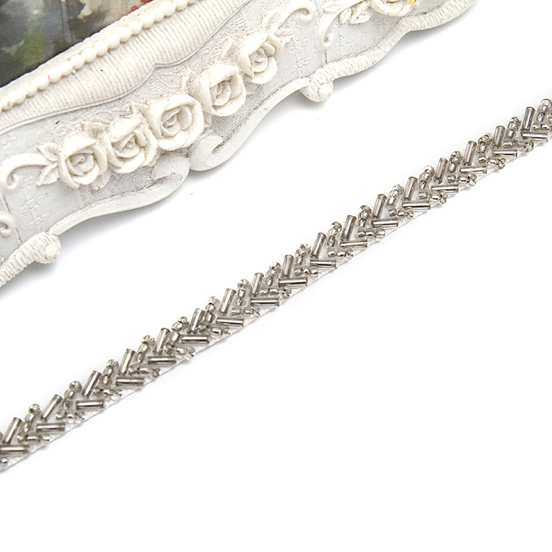 kavatar  wholesale new Handmade Bead lace Embroidered Tulle Trim wedding with Accessories Beads Rhinestones