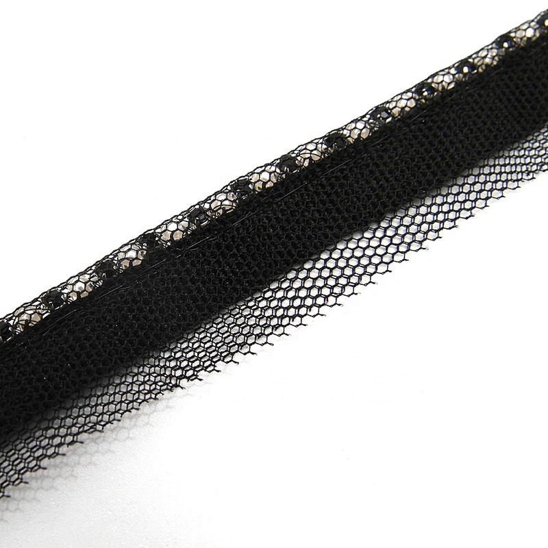 Wholesale Chain lace trim pearl rhinestone 1.8 cm Sew-On lace trim Polyester net mesh Lace trimmings for clothes  Accessories