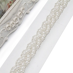 Wholesale Embroidery beaded lace trim 5 cm Mesh fabric lace trims beautiful Accessories for dress 3D wedding Designer