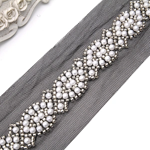 Wholesale Embroidery beaded lace trim 5 cm Mesh fabric lace trims beautiful Accessories for dress 3D wedding Designer