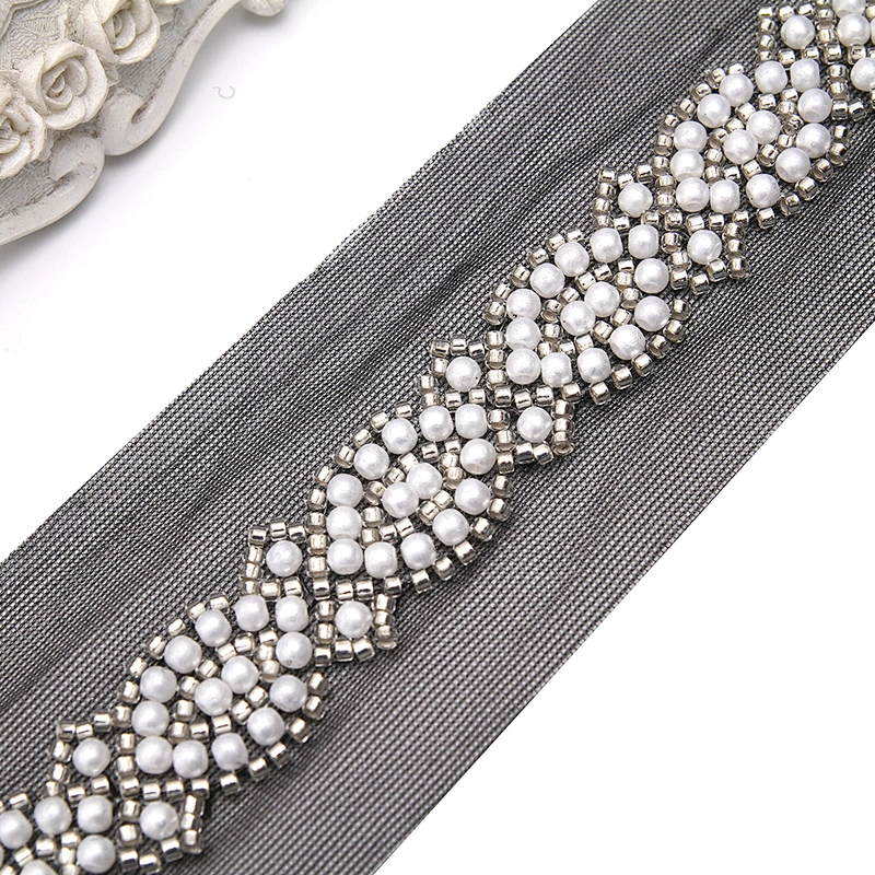 Wholesale Embroidery beaded lace trim 5 cm Mesh fabric lace trims beautiful Accessories for dress 3D wedding Designer