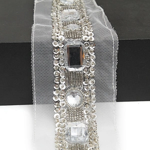 kavatar  wholesale new Handmade Bead lace Embroidered Tulle Trim wedding with Accessories Beads Rhinestones