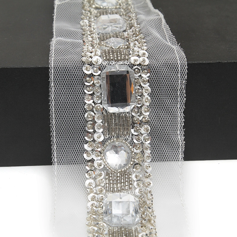 kavatar  wholesale new Handmade Bead lace Embroidered Tulle Trim wedding with Accessories Beads Rhinestones