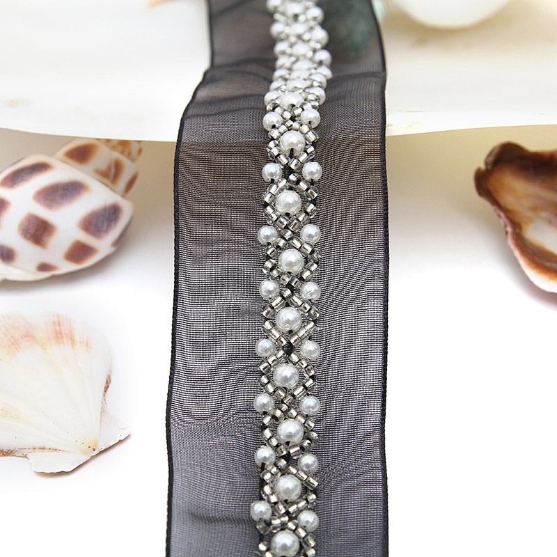 kavatar  wholesale new Handmade Bead lace Embroidered Tulle Trim wedding with Accessories Beads Crystals & Rhinestones