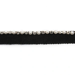 Wholesale Chain lace trim Rhinestone 1.1 cm Sew-On  elastic lace trim Woven tape pearl lace Accessories trimmings for dresses