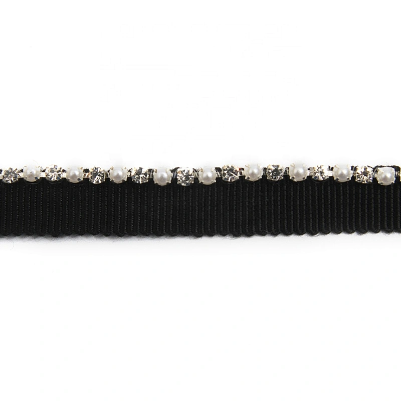 Wholesale Chain lace trim Rhinestone 1.1 cm Sew-On  elastic lace trim Woven tape pearl lace Accessories trimmings for dresses