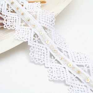 Wholesale sequins Lace Trim Water soluble lace white bridal lace trim Embroidery Sequin Tape For Dress cheap