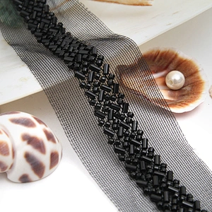 wholesale Embroidery beaded lace trim 3.9 cm Mesh fabric lace trims beautiful Accessories for dress 3D wedding Designer