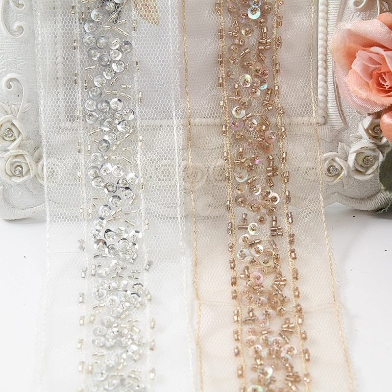 Elegant bridal beaded wholesale Accessories rose gold fancy sequin bead handmade trimming