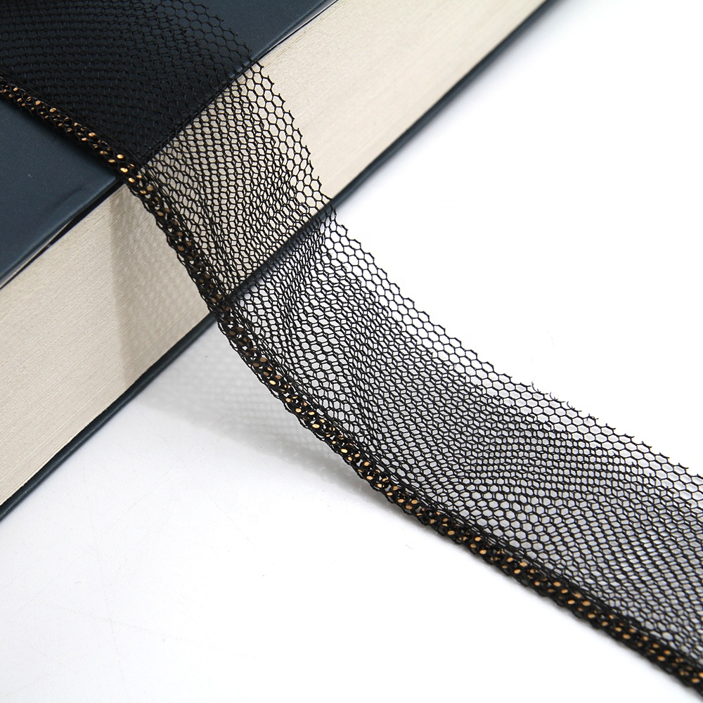 Wholesale Chain lace trim gold chain 2.2 cm Sew-On lace trim Polyester net mesh Lace trimmings wedding for clothes  Accessories