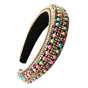 Manufacturers direct colorful beads with blue pearl headband bride with hand sewing Acrylic beads with the latest style bling